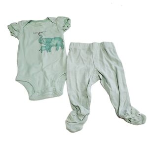 Carter's Mint Green Elephant Print Baby Onesie and Pants Set 0-3 Months
